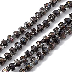 Transparent Electroplate Glass Beads Strands, Faceted, Rondelle, Half Plated, Black, 5.5x3.5~4mm, Hole: 1mm, about 100pcs/strand, 21.65~22.05 inch(55~56cm)(EGLA-F153-HP02)