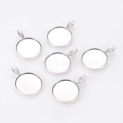 Tibetan Style Alloy Pendant Cabochon Settings, Plain Edge Bezel Cups, DIY Findings for Jewelry Making, Flat Round, Lead Free & Nickel Free, Antique Silver, Tray: 25mm, 38x27x2mm, Hole: 5x9mm(X-TIBEP-20474-AS-FF)