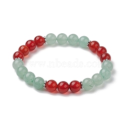 8mm Round Natural Green Aventurine & Carnelian Beaded Stretch Bracelets for Women Men, Inner Diameter: 2-1/8 inch(5.4cm)(BJEW-JB10533-02)