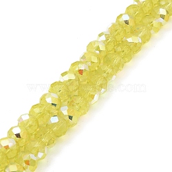 Baking Painted Transparent Glass Beads Strands, Imitation Opalite, Faceted, AB Color Plated, Round, Light Yellow, 8x6.5mm, Hole: 1.4mm, about 64~65pcs/strand, 16.34~16.54''(41.5~42cm)(DGLA-A034-J8mm-B05)