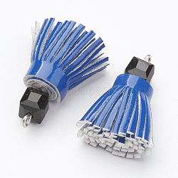 PU Leather Tassel Pendant Decorations, with Glass Rhinestone, Royal Blue, 25x8mm, Hole: 1x2mm(FIND-P020-02)