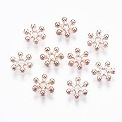 Zinc Alloy Beads Spacers, Cadmium Free & Lead Free, with One Hole, Snowflake, Rose Gold, 8.5x2.5mm, Hole: 1.5mm(PALLOY-Q062-RG)