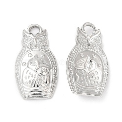 304 Stainless Steel Pendants, Owl Charm, Stainless Steel Color, 20x10.5x3mm, Hole: 2mm(STAS-Z041-36P)