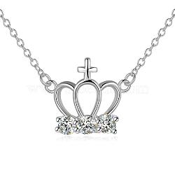 Trendy Silver Color Plated Brass Cubic Zirconia Crown and Cross Pendant Necklaces, 18 inch(NJEW-BB12661)