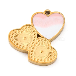 304 Stainless Steel Enamel Pendants, Laser Cut, Heart Charm, Golden, Misty Rose, 15x15.5x1.5mm, Hole: 1mm(STAS-Q338-03G)