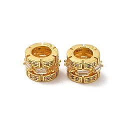 Rack Plating Brass Euorpean Beads, Large Hole Beads, with Cubic Zirconia, Long-Lasting Plated, Lead Free & Cadmium Free, Column, Golden, 10x7mm, Hole: 5mm(KK-K273-16G)