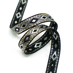 Ethnic Style Polyester Embroidery Rhombus Ribbons, Jacquard Ribbon, Garment Accessories, Black, 1/2 inch(12mm)(PW-WG81794-04)