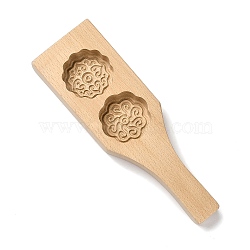 Beech Wooden Press Mooncake Mold, Chinese Characters Pastry Mould, 2 Cavities Cake Mold Baking, Flower, 219x69x22.5mm, Inner Diameter: 49x49mm(WOOD-K010-07C)