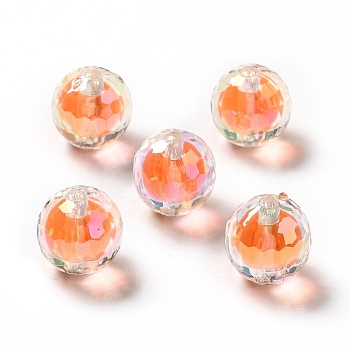 Two Tone UV Plating Rainbow Iridescent Acrylic Beads, Round, Orange, 16x16mm, Hole: 3~3.1mm