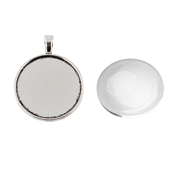 Pendant Making Sets, with Alloy Pendant Cabochon Settings and Glass Cabochons, Flat Round, Antique Silver, 42x33x2mm, Hole: 3.5x6mm