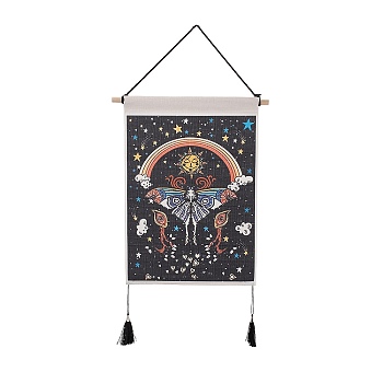 Bohemia Style Cloth Wall Hanging Tapestry, Vertical Tapestry, with Wood Rod & Iron Traceless Nail & Cord, for Home Decoration, Rectangle, Eye Pattern, 850mm