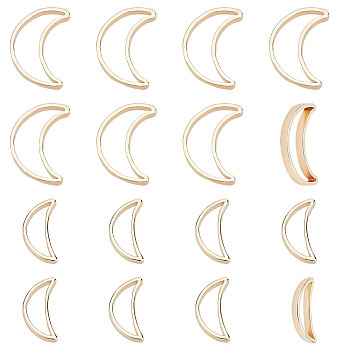 32Pcs 2 Style Brass & Alloy Linking Rings, Moon, Real 14K Gold Plated, 8~10x4~6.5x1mm, Inner Diameter: 6.3~8.5x2mm, 16pcs/style