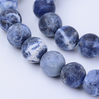 Natural Sodalite Beads Strands, Frosted, Round, 8~8.5mm, Hole: 1mm, about 45~48pcs/strand, 14.5 inch