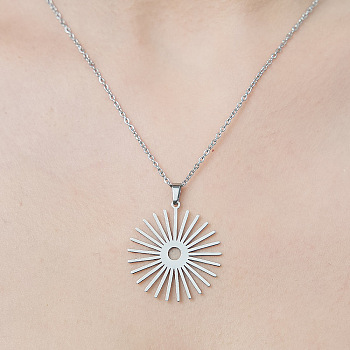 201 Stainless Steel Sun Pendant Necklace, Stainless Steel Color, 17.72 inch(45cm)