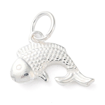 925 Sterling Silver Fish Charms with Jump Rings, Silver, 10x14.5x2.5mm, Hole: 4mm