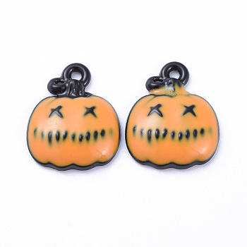 Alloy Enamel Charms, Tiny Pumpkin Jack-O'-Lantern, for Halloween, Orange, 15x12x3mm, Hole: 1mm