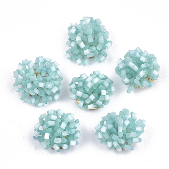 Glass Seed Beads Cabochons, with Iron Sieve Findings, Light Gold, Pale Turquoise, 18~21x12~14mm
