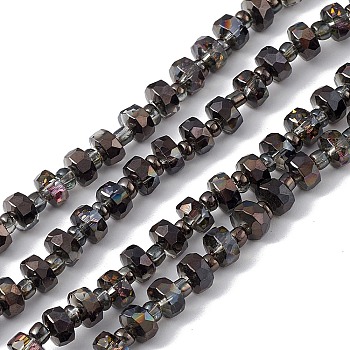 Transparent Electroplate Glass Beads Strands, Faceted, Rondelle, Half Plated, Black, 5.5x3.5~4mm, Hole: 1mm, about 100pcs/strand, 21.65~22.05 inch(55~56cm)