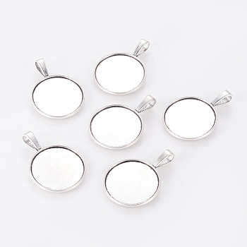 Tibetan Style Alloy Pendant Cabochon Settings, Plain Edge Bezel Cups, DIY Findings for Jewelry Making, Flat Round, Lead Free & Nickel Free, Antique Silver, Tray: 25mm, 38x27x2mm, Hole: 5x9mm