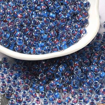 Transparent Glass Round Seed Beads, Inside Colours, Round, Dodger Blue, 6/0, 4x3mm, Hole: 1.2mm, about 7258pcs/pound