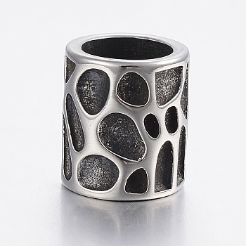 304 Stainless Steel Beads, Large Hole Beads, Column, Antique Silver, 13x11.5mm, Hole: 8mm