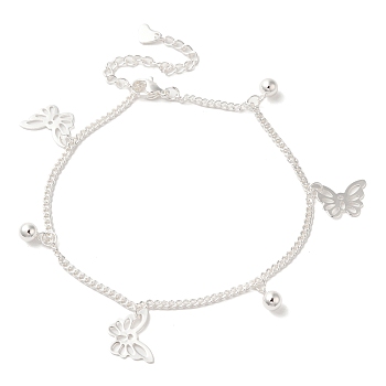 304 Stainless Steel Charm Bracelets, Curb Chain Bracelets, Butterfly, 8-1/2 inch(21.7cm), Butterfly: 10.5x15x0.5mm