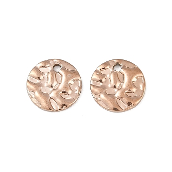 304 Stainless Steel Textured Disc Charms, Rose Gold, 10x1.5mm, Hole: 1.4mm