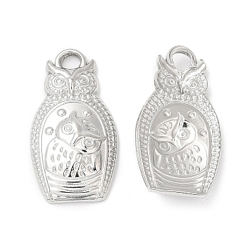 304 Stainless Steel Pendants, Owl Charm, Stainless Steel Color, 20x10.5x3mm, Hole: 2mm