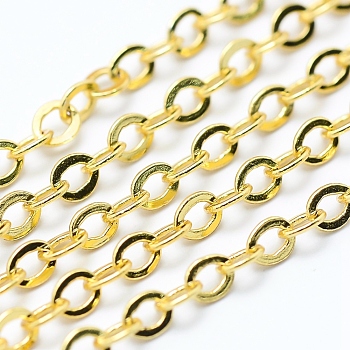 3.28 Feet Brass Cable Chains, Soldered, Flat Oval, Long-Lasting Plated, Cadmium Free & Lead Free, Real 18K Gold Plated, Link: 2.5x2x0.3mm.