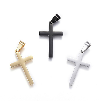 304 Stainless Steel Pendants, Cross, Mixed Color, 37.5x21.5x2.5mm, Hole: 9x5mm