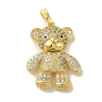Brass Micro Pave Cubic Zirconia Pendants, Real 18K Gold Plated Bear Charms, Black, 26x20x6mm, Hole: 6.2x3.5mm