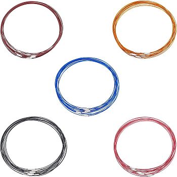 Unicraftale Stainless Steel Wire Necklace Cord DIY Jewelry Making, with Brass Screw Clasp, Mixed Color, 17.5 inchx1mm, Diameter: 14.5cm, 5 colors, 15pcs/color, 75pcs/set