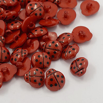 Acrylic Shank Buttons, 1-Hole, Dyed, Ladybug, Red, 14x13x3mm, Hole: 3mm