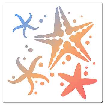 PET Plastic Hollow Out Drawing Painting Stencils Templates, Square, Starfish Pattern, 18x18cm