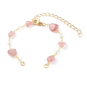 Nuggets Natural Strawberry Quartz Beaded Bracelet Makings, with Brass Cable Chains and 304 Stainless Steel Lobster Claw Clasps, Golden, 6-1/8 inch(15.5cm)