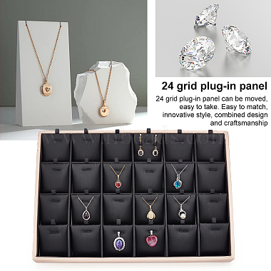 24-Slot Imitation Leather Cover with Wood Necklace Display Trays(NDIS-WH0003-011)-5