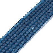 Transparent Glass Bead Strands, Frosted, Round, Marine Blue, 4mm, Hole: 1.1~1.6mm, about 200pcs/strand, 31.4 inch(GLAA-S031-4mm-31)