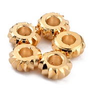 Brass Beads, Long-Lasting Plated, Corrugated Rondelle, Real 24K Gold Plated, 5x2mm, Hole: 1.8mm(KK-O133-302C-G)