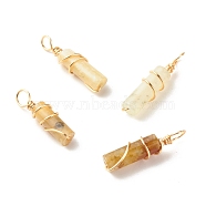 Natural Jade Pendants, with Real 18K Gold Plated Eco-Friendly Copper Wire, Column, 18.5~21x5mm, Hole: 3~3.7mm(PALLOY-JF01133-04)
