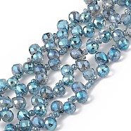 Transparent Electroplate Glass Beads Strands, Faceted, Top Drilled Teardrop, Full Rainbow Plated, Steel Blue, 8x6~6.5mm, Hole: 0.8mm, about 98~100pcs/strand, 18.90~26.77 inch(48~68cm)(EGLA-F152A-FR02)