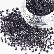 8/0 Glass Seed Beads, Transparent Inside Colours, Round Hole, Round, Gray, 8/0, 3~4x2~3mm, Hole: 0.8mm, about 1666pcs/50g(X-SEED-A014-3mm-134B)