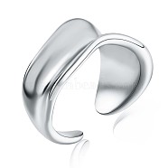 Rhodium Plated 925 Sterling Silver Twist Wave Open Cuff Ring for Women, Platinum, US Size 4 1/4(15mm)(JR875A)