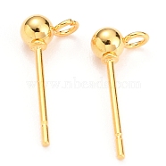 304 Stainless Steel Ball Post Stud Earring Findings, with Loop and 316 Surgical Stainless Steel Pin, Real 18k Gold Plated, 15x5x3mm, Hole: 1.5mm, Pin: 0.7mm(STAS-Z035-02G-B)