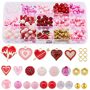DIY Valentine's Day Bracelet Making Kit, Including Acrylic & Polymer Clay & Pave Disco Ball & Plastic Round Beads, Heart Alloy Enamel Pendants, Pink, 320Pcs/box(DIY-SC0023-40)