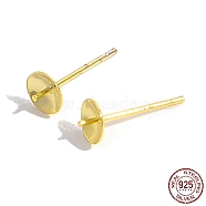 925 Sterling Silver Stud Earring Findings, for Half Drill Beads, with S925 Stamp, Real 18K Gold Plated, 13x5mm, Inner Diameter: 4.6mm, Pin: 11x0.7mm(STER-Z005-04G)