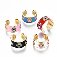 Brass Enamel Cuff Rings, Open Rings, Nickel Free, Evil Eye, Golden, Mixed Color, US Size 7 1/4(17.5mm)(RJEW-T018-01G-NF)