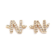 Brass Micro Pave Cubic Zirconia Links Connectors, Long-Lasting Plated, Letter, Clear, Real 18K Gold Plated, Letter.N, 7.5x11x2.8mm, Hole: 1mm(X-ZIRC-I042-16G-N)