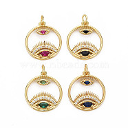 Brass Micro Pave Cubic Zirconia Pendants, Nickel Free, Real 18K Gold Plated, Ring with Eye, Mixed Color, 20.5x18x3mm, Hole: 3mm(ZIRC-N039-203-NF)
