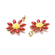 Ion Plating(IP) 304 Stainless Steel Charms, with Enamel, Golden, Flower, Red, 10x7.5x2mm, Hole: 1mm(STAS-F280-01G-01)