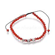 Adjustable Nylon Cord Braided Bead Bracelets, with Half-Handmade Transparent Glass Beads and Tibetan Style Beads, Star, Red, 2-1/8 inch(5.4cm)(BJEW-JB04521-06)